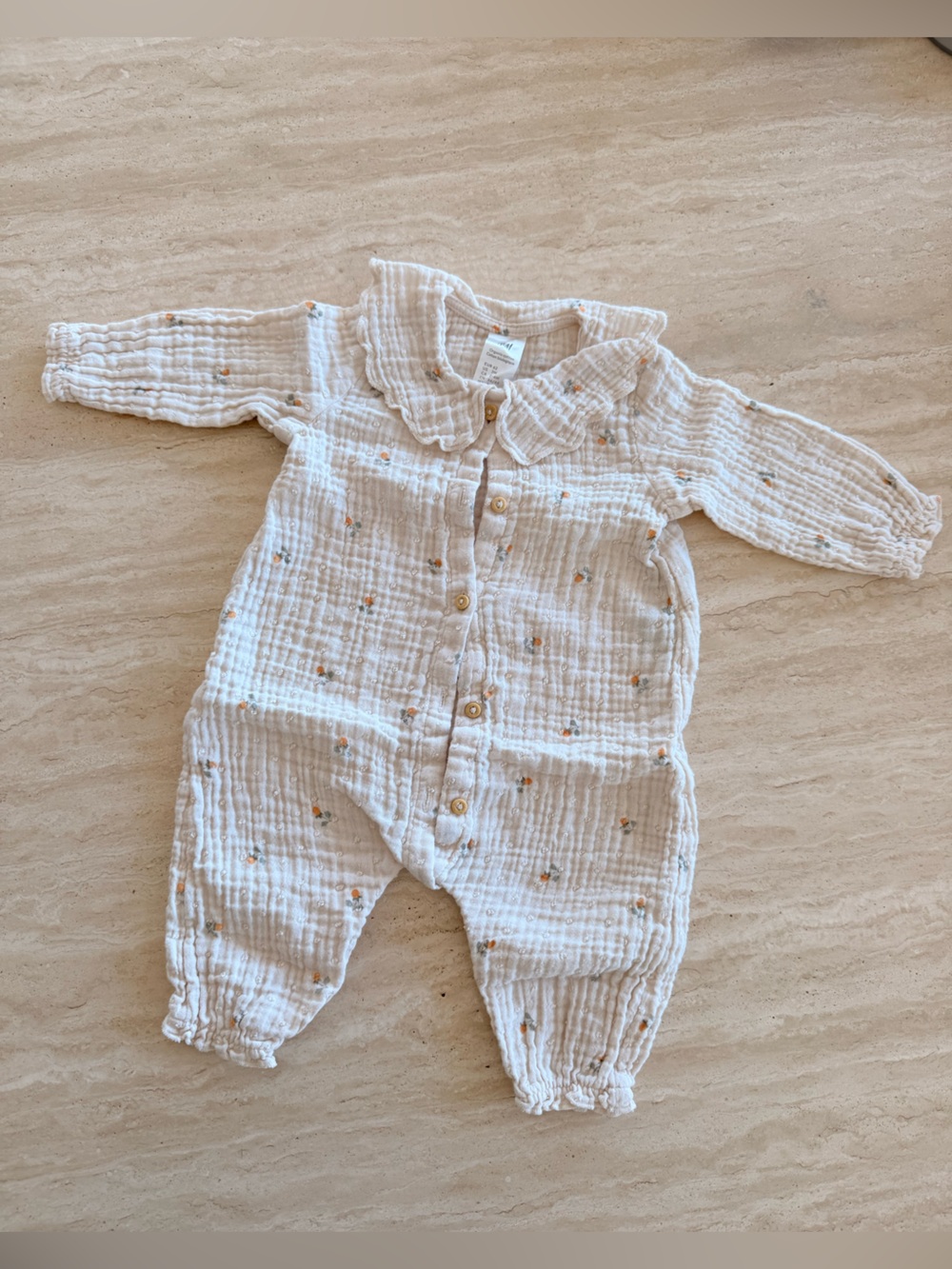 H&M Cream Gauze Baby One-Piece with Tiny Orange Floral Dots